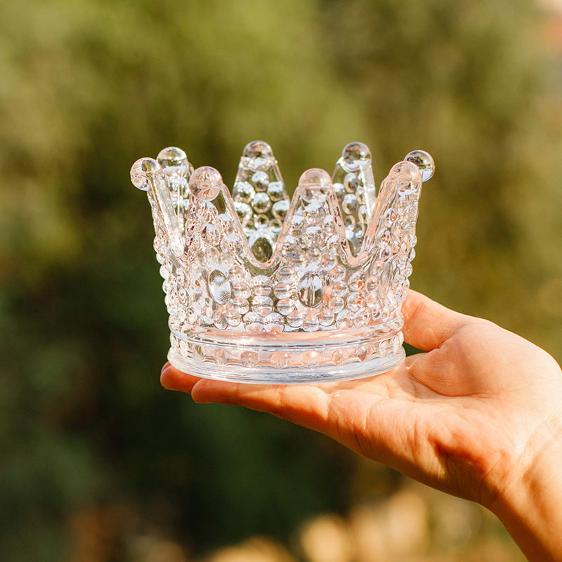 Crystal Crown Glass Candle Holder or Smoking Ash Tray